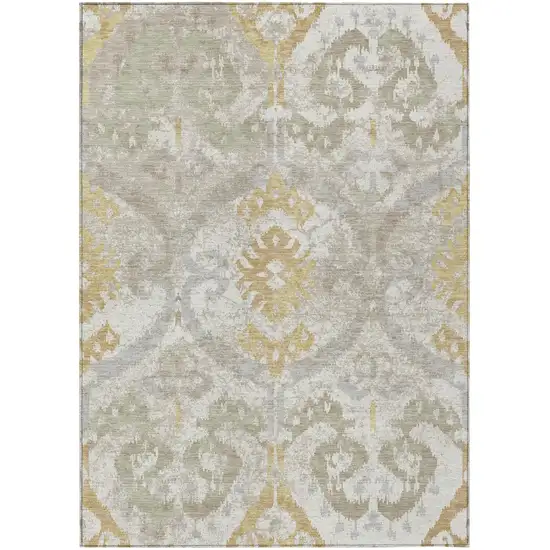 Ivory And Linen Ikat Washable Indoor Outdoor Area Rug Photo 1