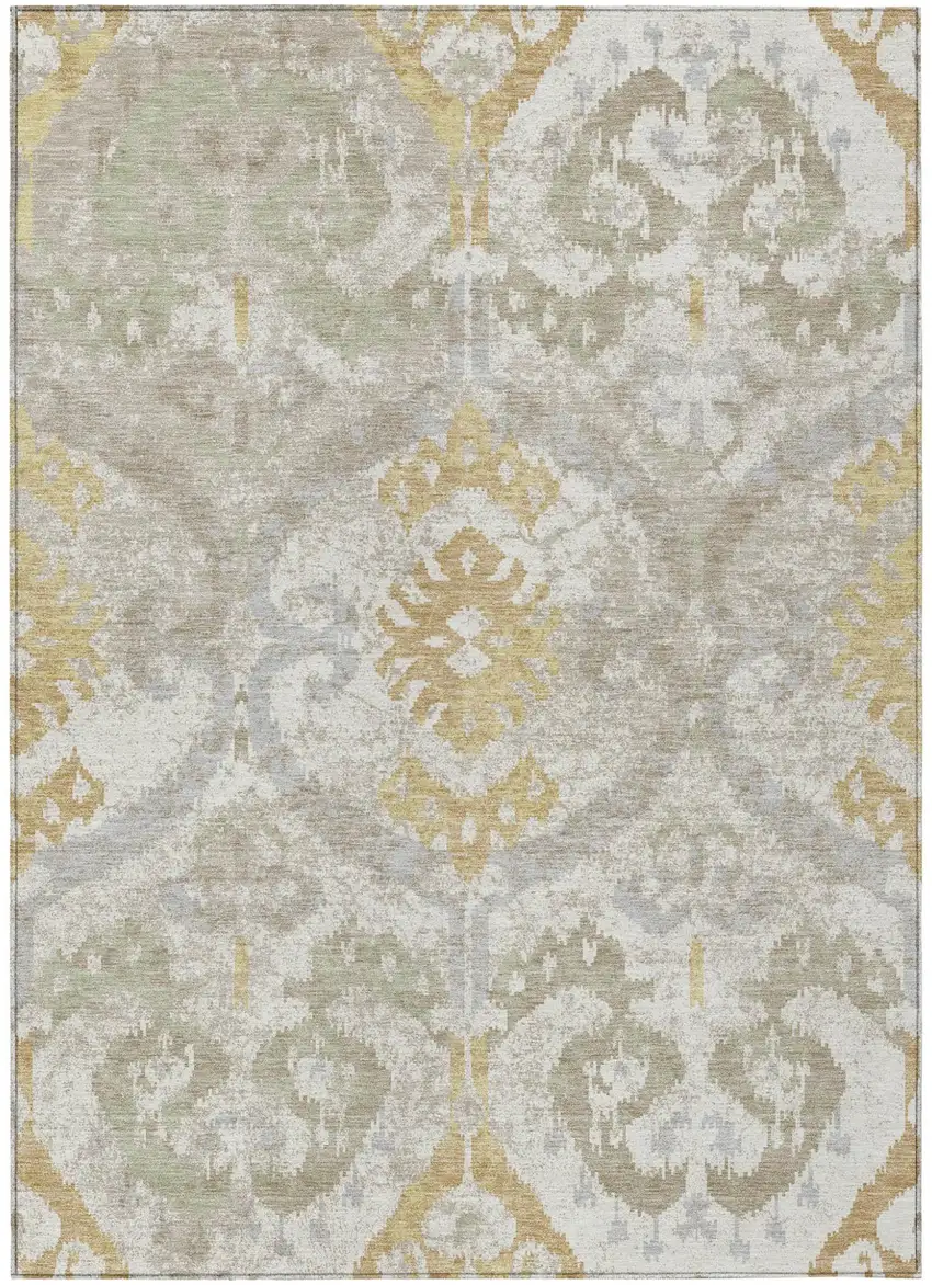 Ivory And Linen Ikat Washable Indoor Outdoor Area Rug Photo 1