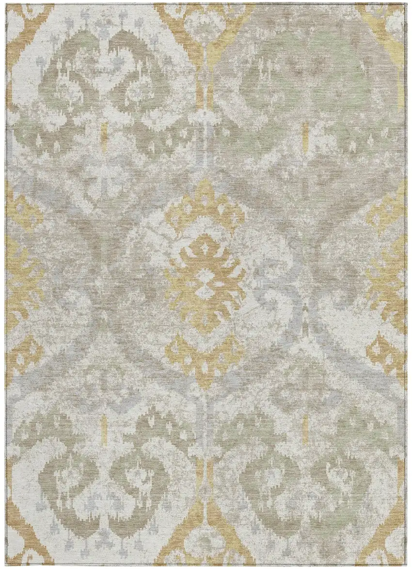 Ivory And Linen Ikat Washable Indoor Outdoor Area Rug Photo 3
