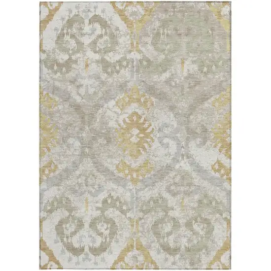 Ivory And Linen Ikat Washable Indoor Outdoor Area Rug Photo 3