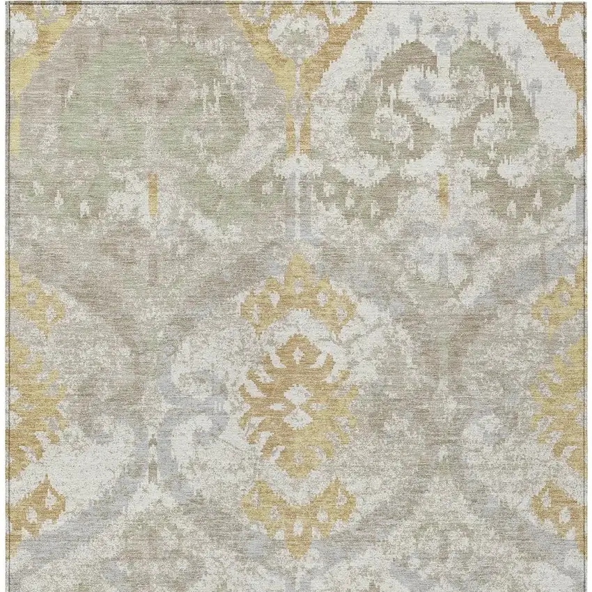 Ivory And Linen Ikat Washable Indoor Outdoor Area Rug Photo 3