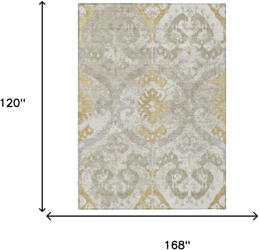 Ivory And Linen Ikat Washable Indoor Outdoor Area Rug Photo 6