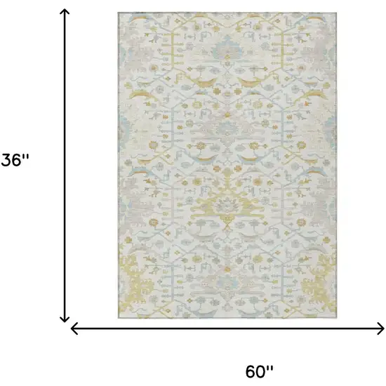 Ivory And Linen Oriental Washable Indoor Outdoor Area Rug Photo 5