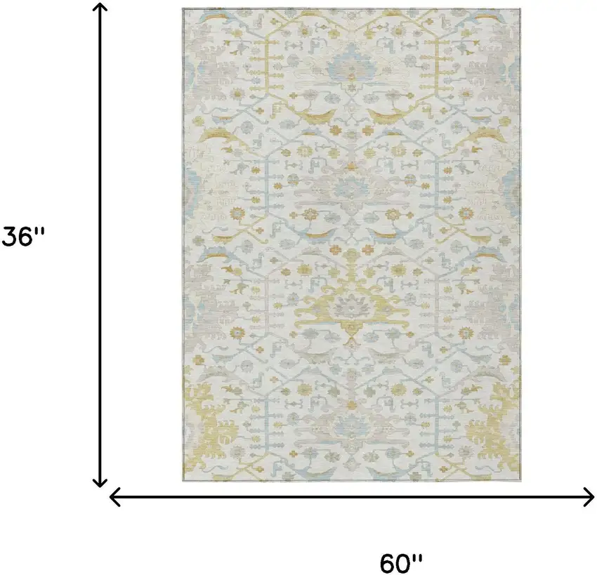 Ivory And Linen Oriental Washable Indoor Outdoor Area Rug Photo 5