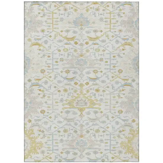 Ivory And Linen Oriental Washable Indoor Outdoor Area Rug Photo 2