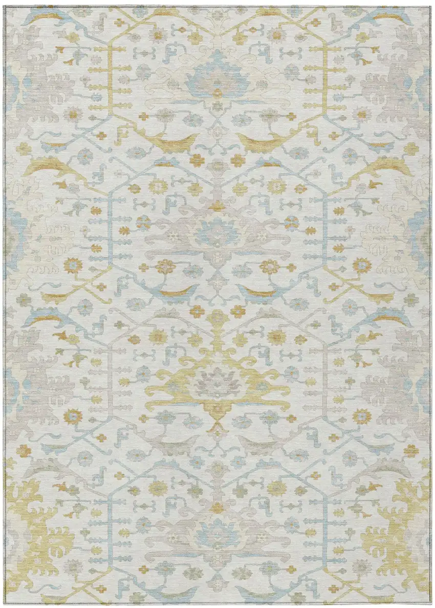 Ivory And Linen Oriental Washable Indoor Outdoor Area Rug Photo 2