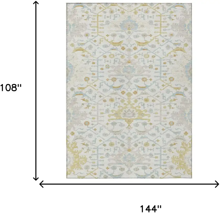 Ivory And Linen Oriental Washable Indoor Outdoor Area Rug Photo 5