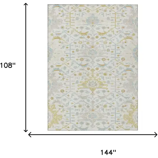 Ivory And Linen Oriental Washable Indoor Outdoor Area Rug Photo 5
