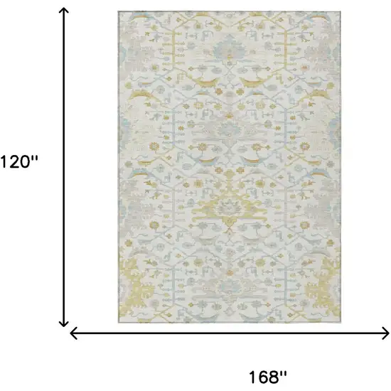 Ivory And Linen Oriental Washable Indoor Outdoor Area Rug Photo 5