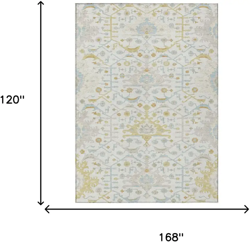 Ivory And Linen Oriental Washable Indoor Outdoor Area Rug Photo 5