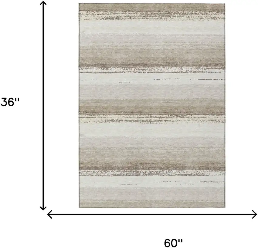 Ivory And Linen Striped Washable Indoor Outdoor Area Rug Photo 7