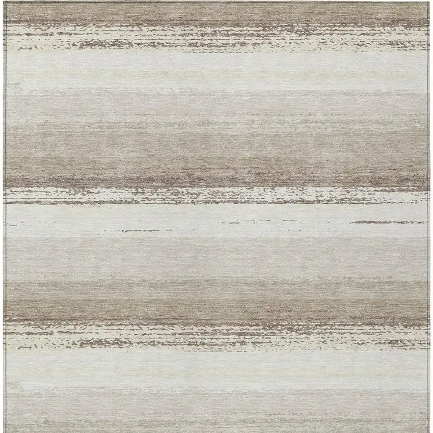 Ivory And Linen Striped Washable Indoor Outdoor Area Rug Photo 3