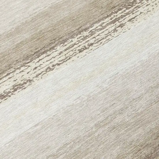 Ivory And Linen Striped Washable Indoor Outdoor Area Rug Photo 6