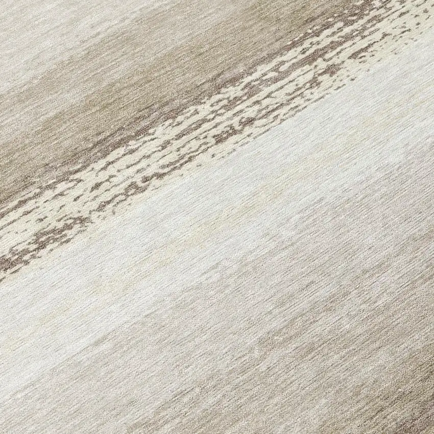 Ivory And Linen Striped Washable Indoor Outdoor Area Rug Photo 6