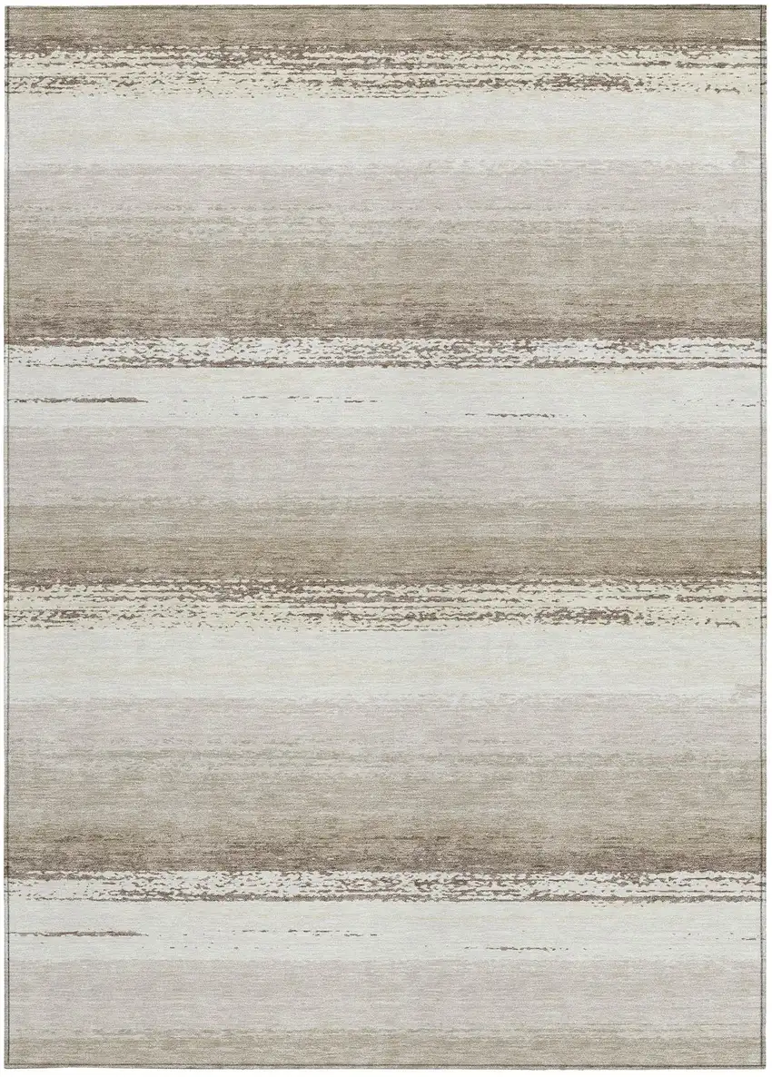 Ivory And Linen Striped Washable Indoor Outdoor Area Rug Photo 4