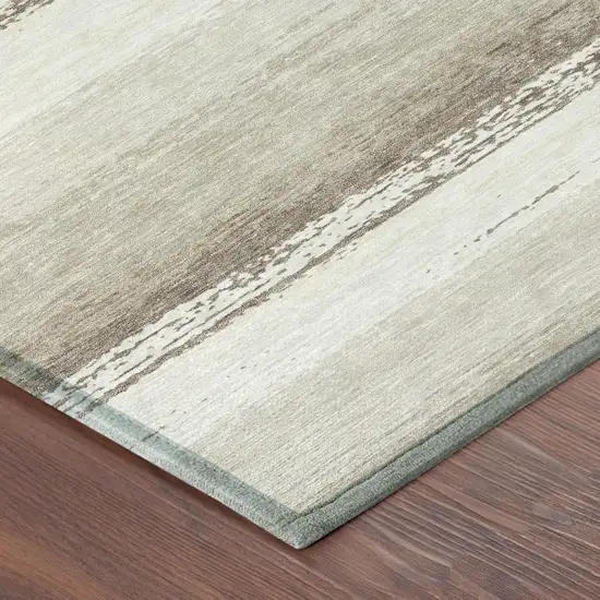 Ivory And Linen Striped Washable Indoor Outdoor Area Rug Photo 5
