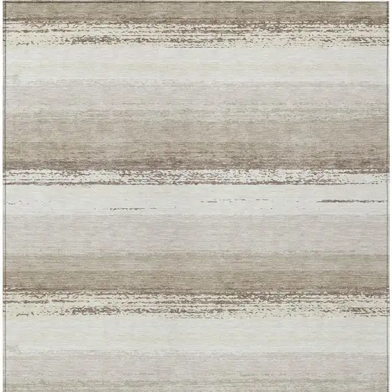 Ivory And Linen Striped Washable Indoor Outdoor Area Rug Photo 4
