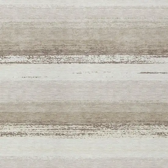 Ivory And Linen Striped Washable Indoor Outdoor Area Rug Photo 3