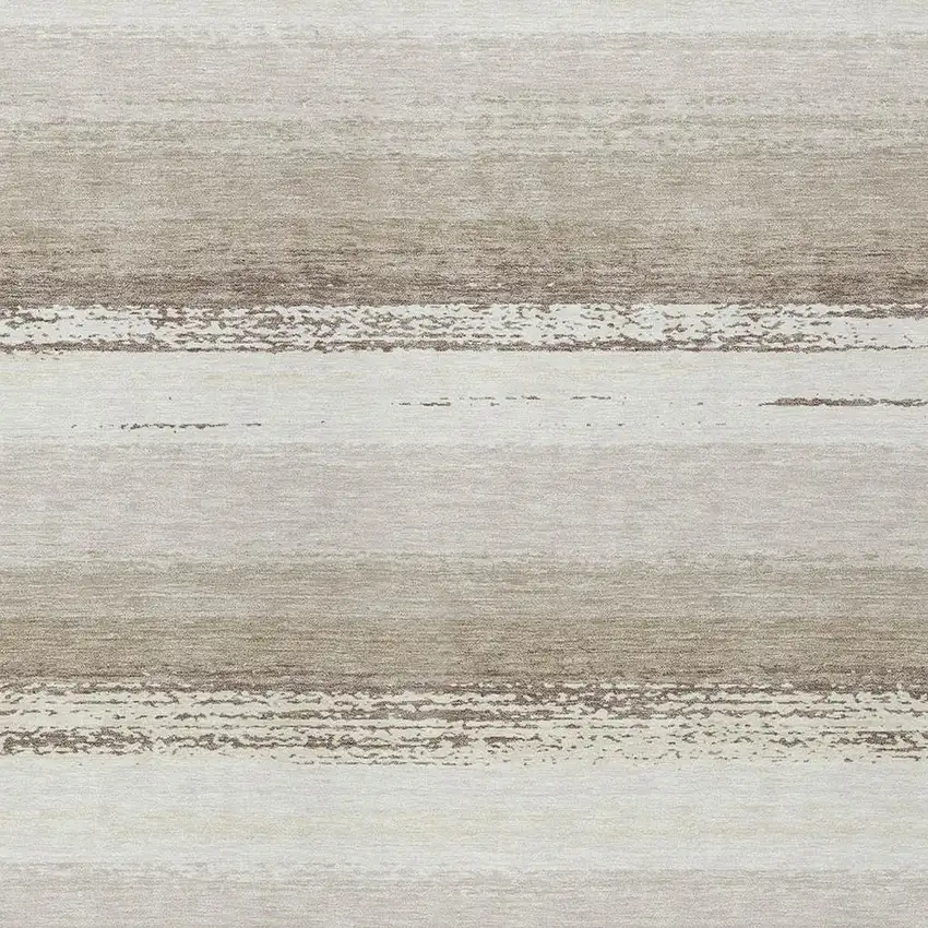 Ivory And Linen Striped Washable Indoor Outdoor Area Rug Photo 3