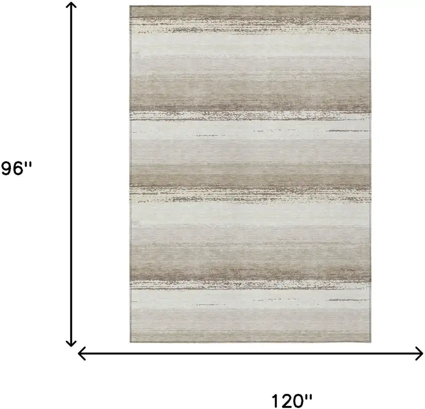 Ivory And Linen Striped Washable Indoor Outdoor Area Rug Photo 7