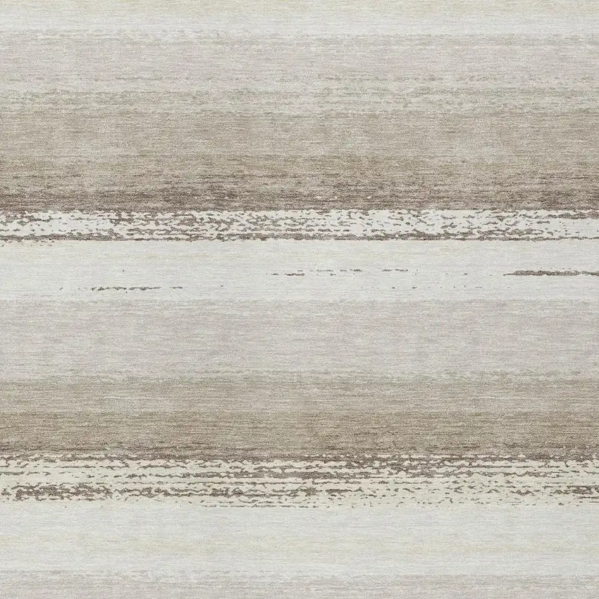 Ivory And Linen Striped Washable Indoor Outdoor Area Rug Photo 3