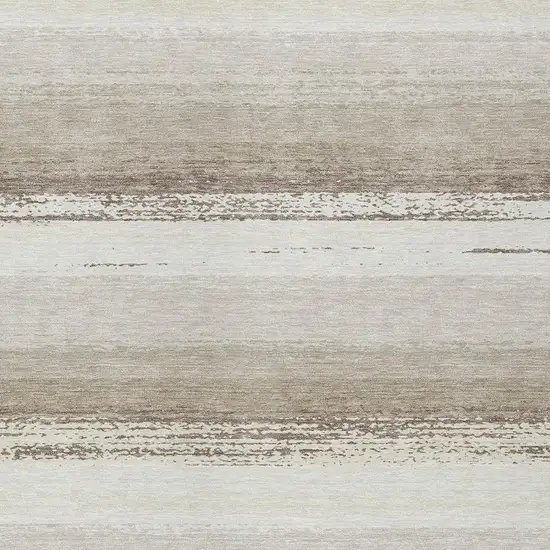 Ivory And Linen Striped Washable Indoor Outdoor Area Rug Photo 3