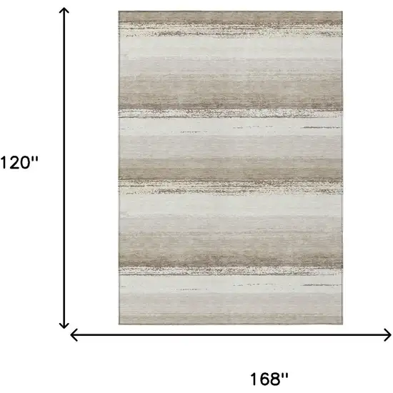 Ivory And Linen Striped Washable Indoor Outdoor Area Rug Photo 7