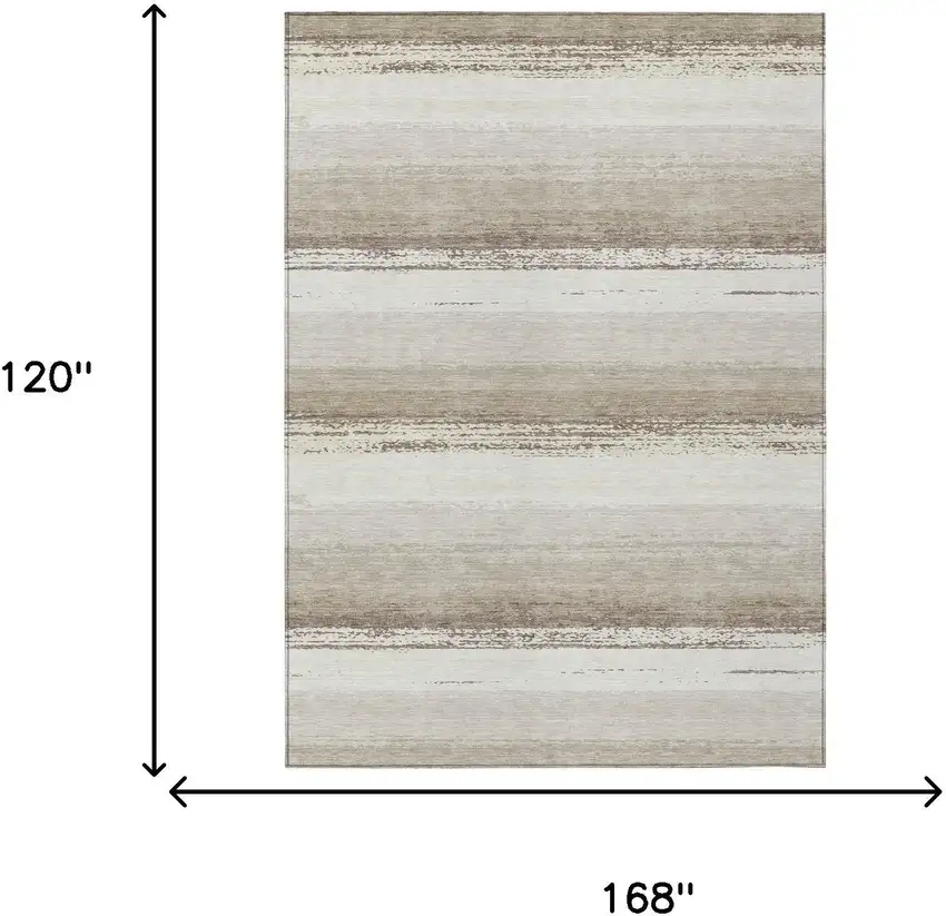 Ivory And Linen Striped Washable Indoor Outdoor Area Rug Photo 7