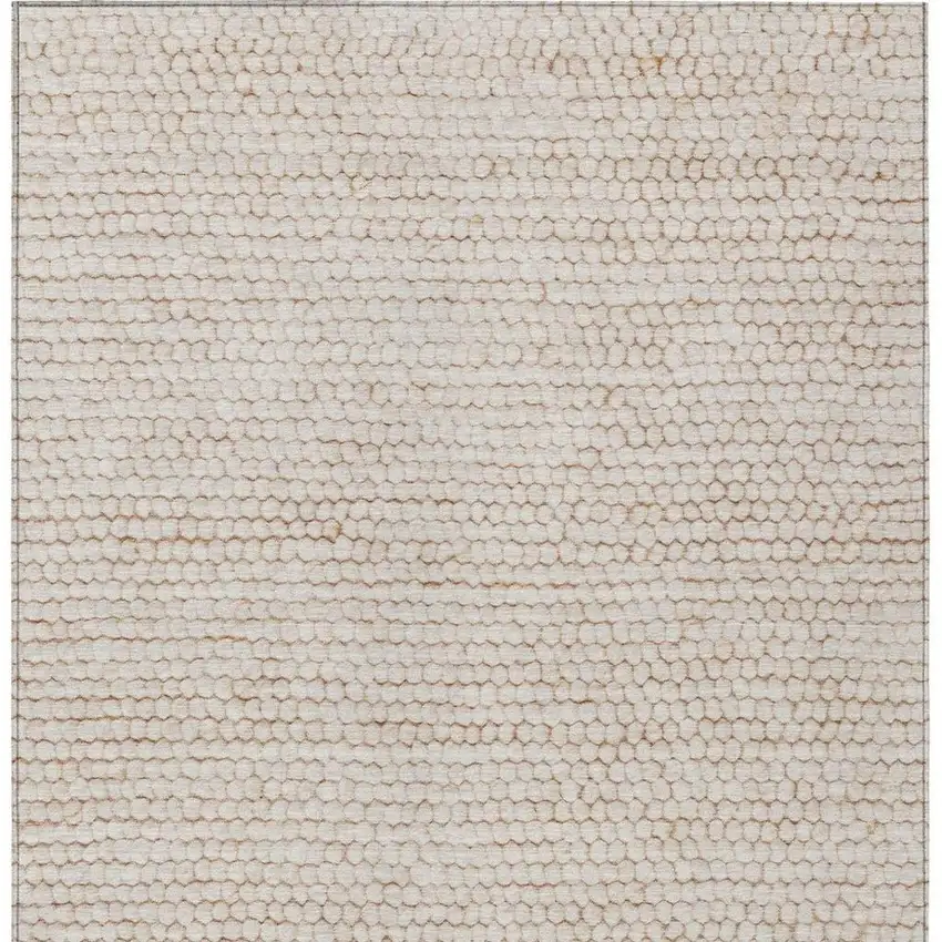 Ivory And Linen Striped Washable Indoor Outdoor Area Rug Photo 4