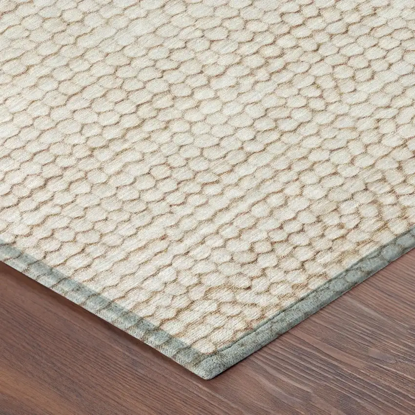 Ivory And Linen Striped Washable Indoor Outdoor Area Rug Photo 5