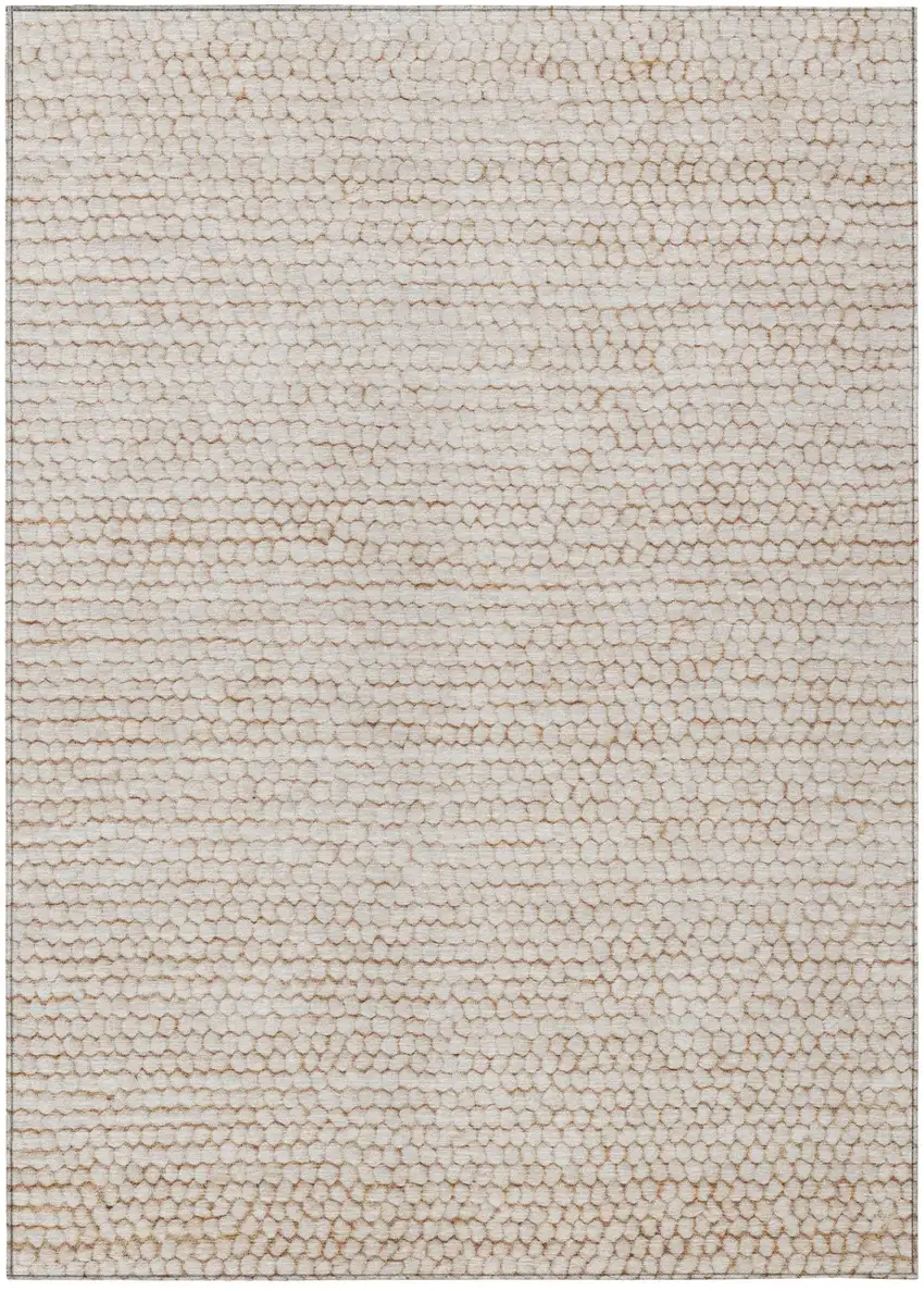Ivory And Linen Striped Washable Indoor Outdoor Area Rug Photo 2