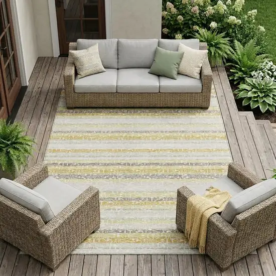 Ivory And Linen Striped Washable Indoor Outdoor Area Rug Photo 1