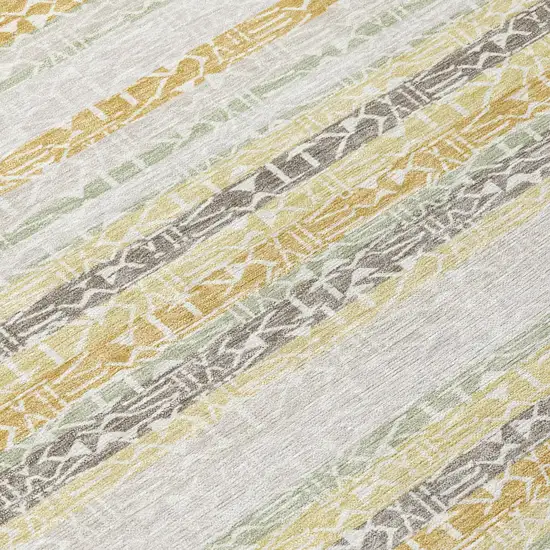 Ivory And Linen Striped Washable Indoor Outdoor Area Rug Photo 4