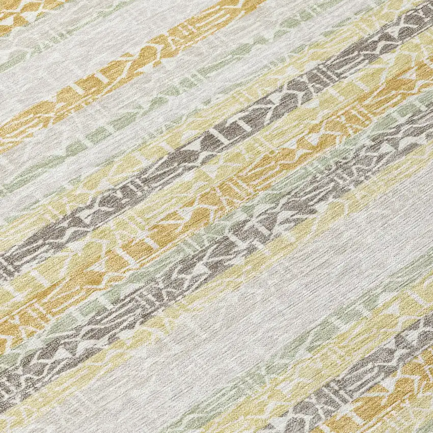 Ivory And Linen Striped Washable Indoor Outdoor Area Rug Photo 4