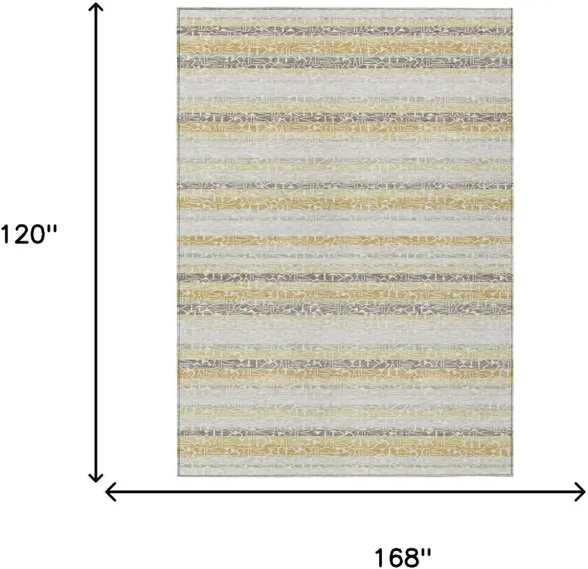 Ivory And Linen Striped Washable Indoor Outdoor Area Rug Photo 5