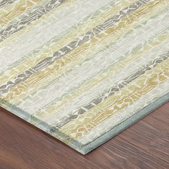 Ivory And Linen Striped Washable Indoor Outdoor Area Rug Photo 3