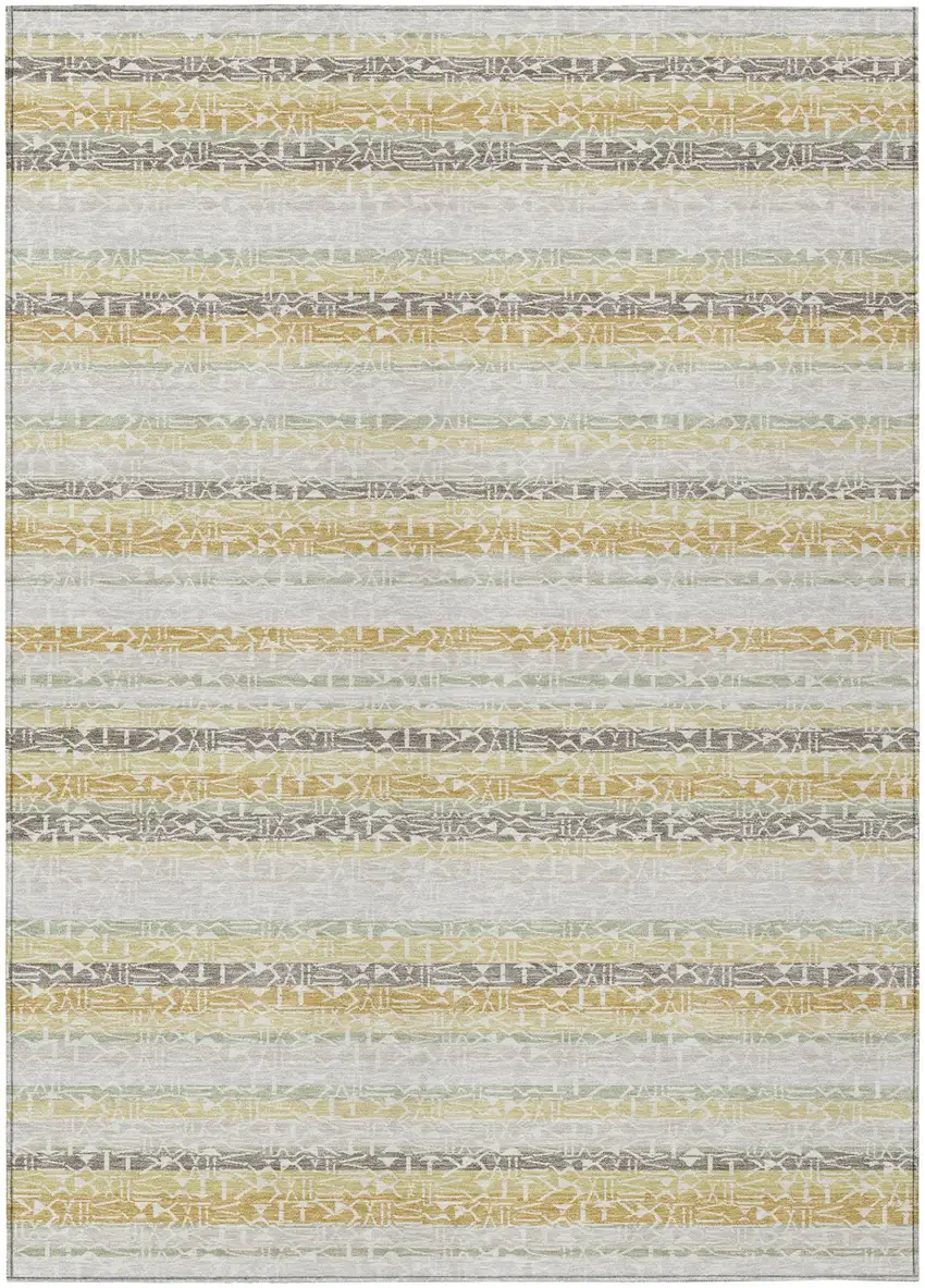 Ivory And Linen Striped Washable Indoor Outdoor Area Rug Photo 2