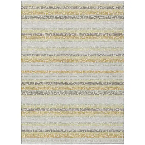 Ivory And Linen Striped Washable Indoor Outdoor Area Rug Photo 2