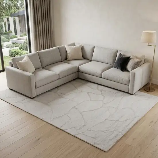 Ivory And Natural Wool Abstract Hand Tufted Area Rug Photo 1
