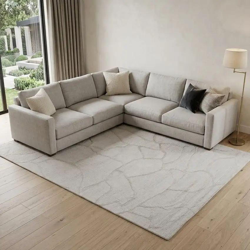 Ivory And Natural Wool Abstract Hand Tufted Area Rug Photo 1
