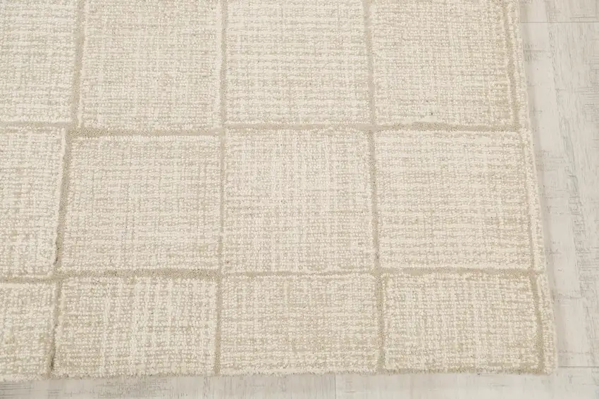 Ivory And Natural Wool Checkered Hand Tufted Area Rug Photo 4