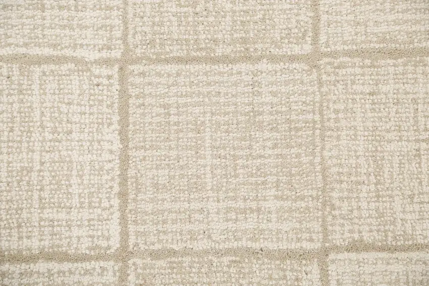 Ivory And Natural Wool Checkered Hand Tufted Area Rug Photo 3