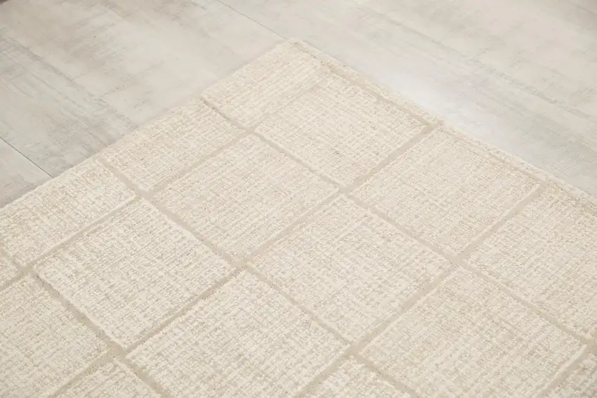 Ivory And Natural Wool Checkered Hand Tufted Area Rug Photo 2