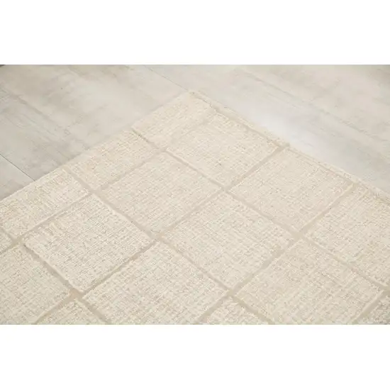 Ivory And Natural Wool Checkered Hand Tufted Area Rug Photo 2