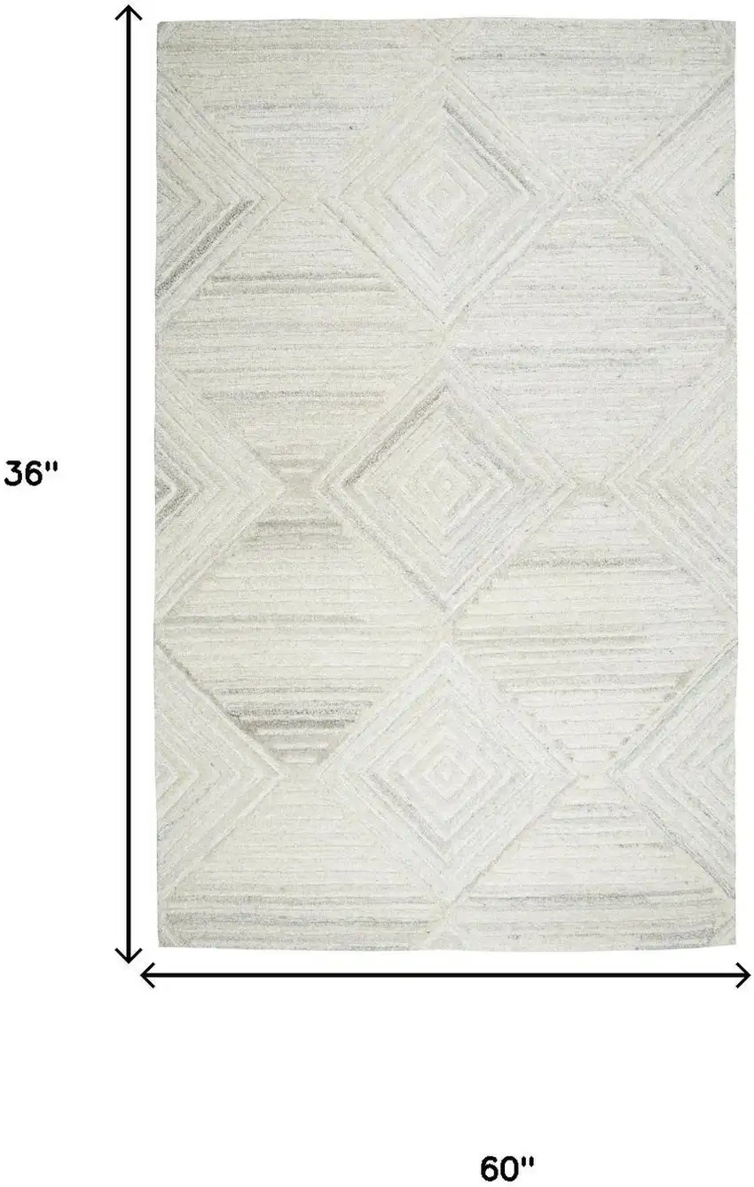 Ivory And Natural Wool Diamond Hand Tufted Area Rug Photo 5