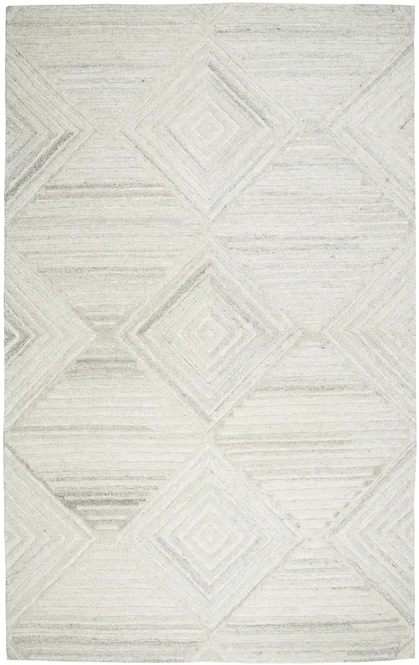 Ivory And Natural Wool Diamond Hand Tufted Area Rug Photo 1