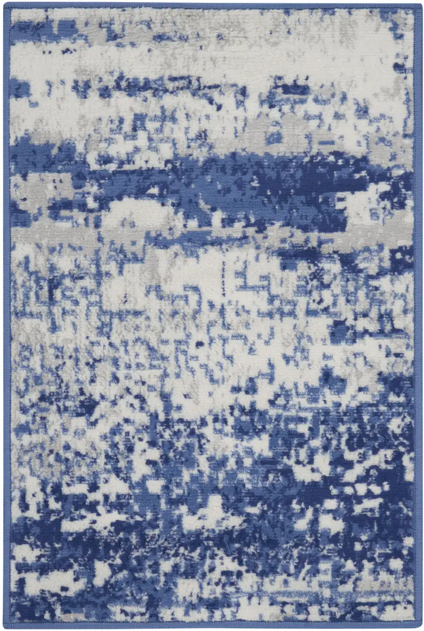 Ivory And Navy Blue Abstract Area Rug Photo 5