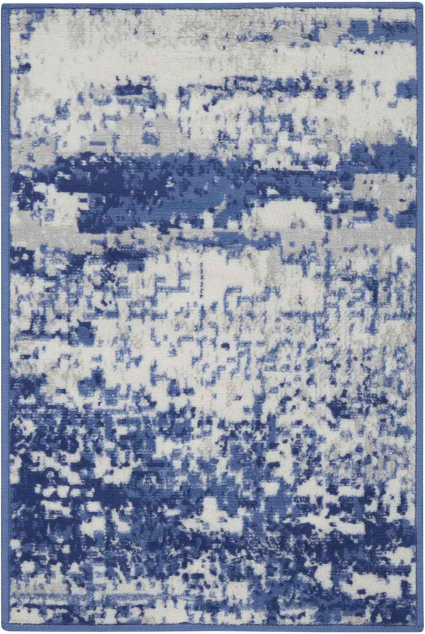 Ivory And Navy Blue Abstract Area Rug Photo 1