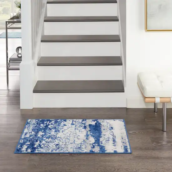 Ivory And Navy Blue Abstract Area Rug Photo 3