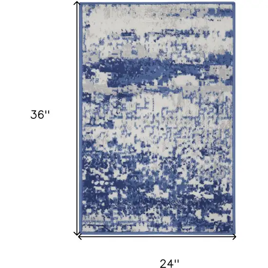 Ivory And Navy Blue Abstract Area Rug Photo 8